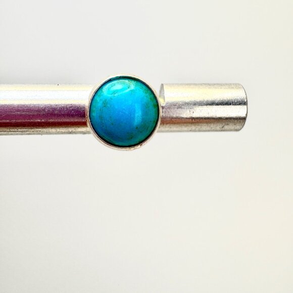 Sterling Silver 925 Blue Turquoise Stud Earrings 7mm Round - Picture 3 of 9